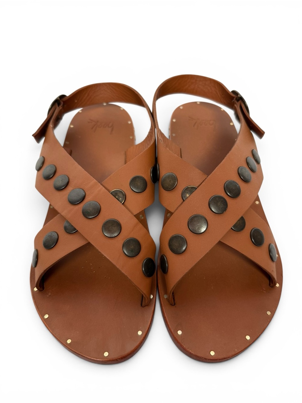 Beek Leather Studded Slingback Sandals Brown Handmade Size 8